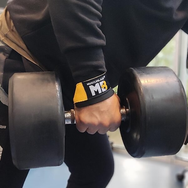 MuscleBlaze Weight Lifting Strap (UNLEASH THE ZIDD!) One Pair (Yellow, Free Size) | Wrist Supporter for Gym - Image 7