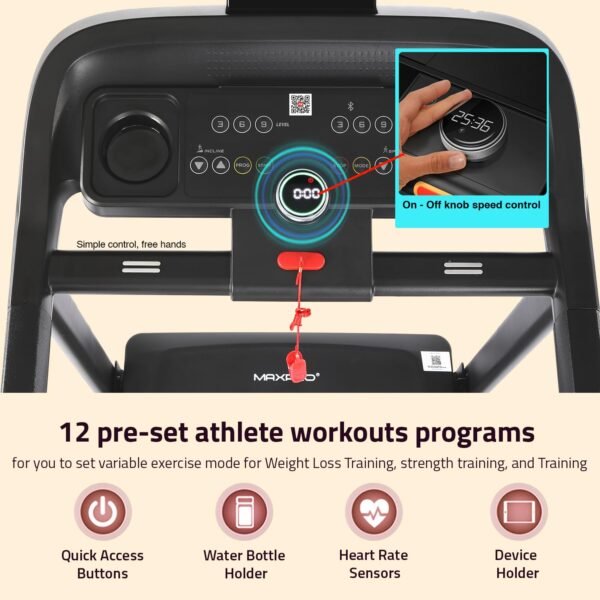MAXPRO Fusion 4.5 HP Peak DC Motor, 15 Level Auto Incline Treadmill for Home Gym,Free Diet Plan,Max.Speed 14km/hr,Max. User Weight 110kgs,Fit Show App Support, LCD Display for Home use (PTM405I) - Image 3