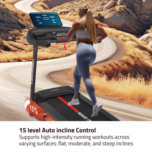MAXPRO Fusion 4.5 HP Peak DC Motor, 15 Level Auto Incline Treadmill for Home Gym,Free Diet Plan,Max.Speed 14km/hr,Max. User Weight 110kgs,Fit Show App Support, LCD Display for Home use (PTM405I) - Image 2