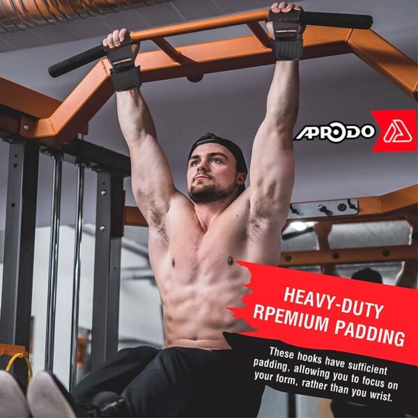APRODO Weight Lifting Hooks, Hand Grip Wrist Straps for Deadlift, Powerlifting, Pull up bar, Solid Steel, Thick Padded Neoprene, Set of 2 PC, Free Size (Black APRODO) - Image 4