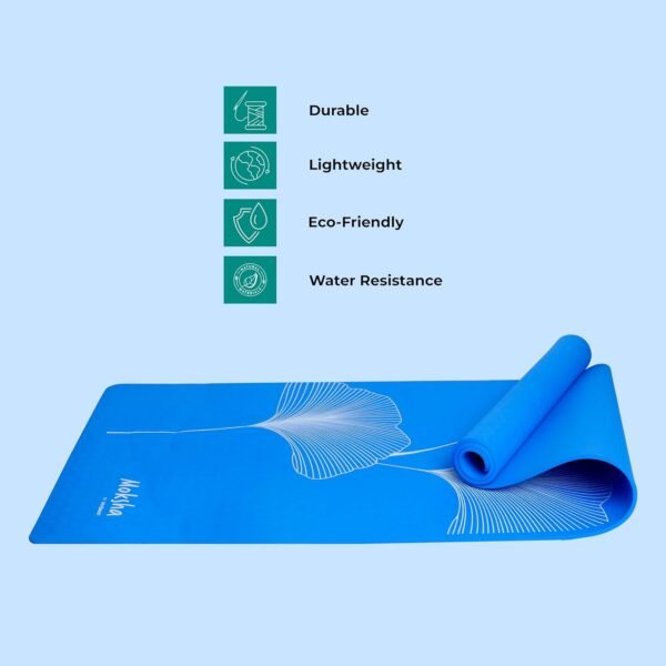 Moksha Printed Yoga Mat For Women & Men With Cover Bag And Cotton Bag, TPE Material Extra Thick, Ultra-Grip High-Performance Yoga Mat - 6mm, Extra Long & Lightweight - (Blue) - Image 2