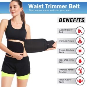 ALN Sweat Slim Belt – Slim Belt for Men and Women, Tummy Trimmer, Body Shaper, Sauna Waist Trainer – Free Size (Black Color) 1 Pcs