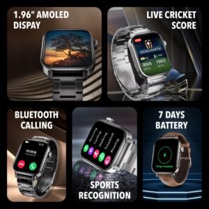 Cultsport Ace X Luxe 1.96″ AMOLED Smartwatch, Live Cricket Score, Premium Metallic Build Smartwatch, Always On Display, Bluetooth Calling, Functional Crown(Luxe Brown Leather)