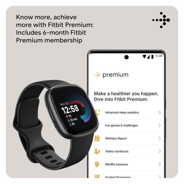 Fitbit Versa 4 Fitness Watch (Black/Graphite Aluminium) with 6-Month Premium Membership - Image 8