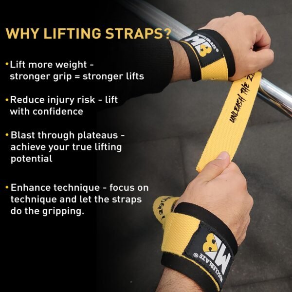 MuscleBlaze Weight Lifting Strap (UNLEASH THE ZIDD!) One Pair (Yellow, Free Size) | Wrist Supporter for Gym - Image 6