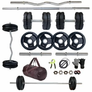 Leeway Rubber Coated Weight Plate 100 Kg Home Gym Set with 5ft Plain + 3ft Curl & 1 Pair Dumbbell Rods with Gym Accessories, Professional Weight Plates, Gym Equipment (100kg Set(2.5X4+5X4+7.5X4+10X4))