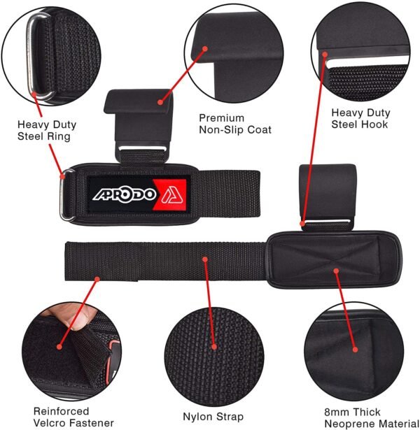 APRODO Weight Lifting Hooks, Hand Grip Wrist Straps for Deadlift, Powerlifting, Pull up bar, Solid Steel, Thick Padded Neoprene, Set of 2 PC, Free Size (Black APRODO) - Image 3