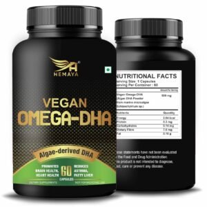 Hemaya Omega 3 Vegetarian Capsules for Men and Women with DHA Rich Algae Extract & Epa 500 Mg Helps Maintain HDL levels, For Joints healthy heart, eyes (60 Vegan Capsules Pack of 1)