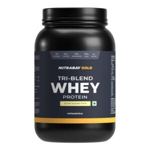 Nutrabay Gold Tri Blend Whey Protein Powder – 1kg, Kesar Badam Pista | 25g Protein, 5.5g BCAA | Concentrate, Isolate, Hydrolyzed Protein | Muscle Growth & Recovery | Gym Supplement for Men & Women