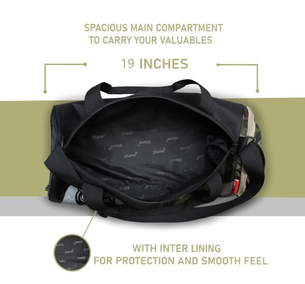 Sfane Polyester Army Black Gym Bag/Duffle Bag/Sports Bag/Shoulder Bag/Sports Bags/Gym Bags for Men & Women with Shoe Compartment. - Image 4