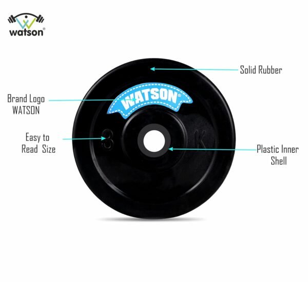 WATSON gym rubber plates,12kg (3x4) Rubber Dumbbell Plate, 25mm for Home, Professional Exercise, Gym Weight Plates, home gym equipments for men - Image 3