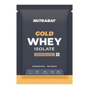 Nutrabay Gold Whey Protein Isolate Powder – 32gm, Rich Chocolate Creme | 25g Protein, 5.9g BCAA | Easy to Digest | NABL Lab Tested | Muscle Growth & Recovery | Rich in Glutamic Acid | For Men & Women