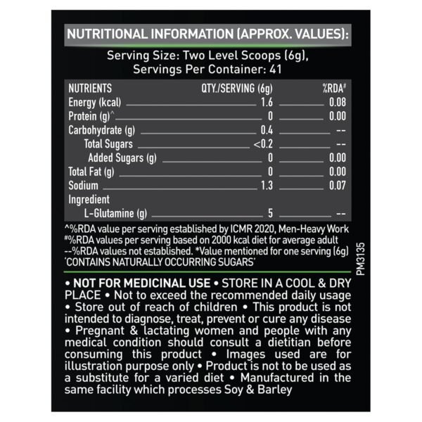 MuscleBlaze L- Glutamine powder, Post Workout Recovery , 5 g Glutamine (Fruit Punch, Pack of 250 g, 41 Servings) - Image 2