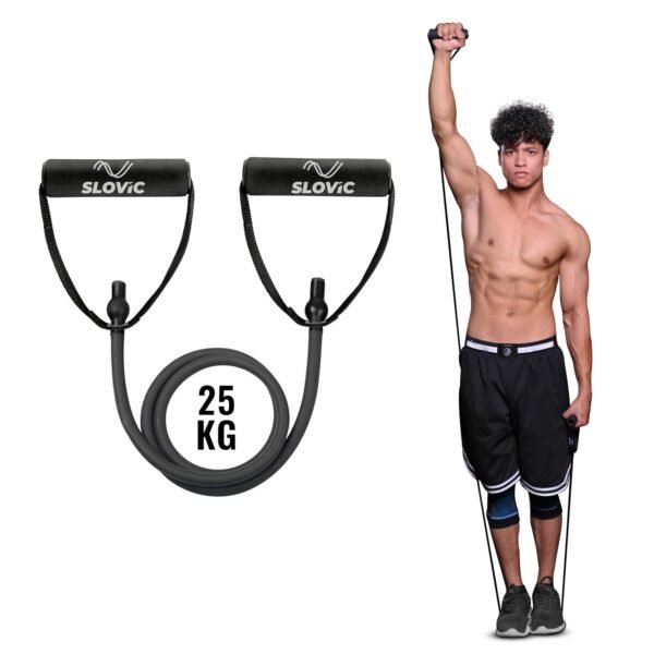 SLOVIC Resistance Tube (1 Year Warranty) with 30+ Exercise E-Guide & Foam Handle, Suitable for Home and Gym for Men and Women, Multipurpose Resistance Tube Band (Black = 25kg)