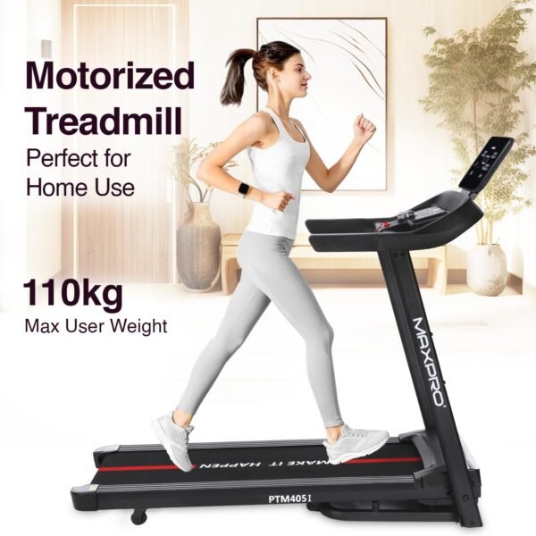 MAXPRO Fusion 4.5 HP Peak DC Motor, 15 Level Auto Incline Treadmill for Home Gym,Free Diet Plan,Max.Speed 14km/hr,Max. User Weight 110kgs,Fit Show App Support, LCD Display for Home use (PTM405I) - Image 9