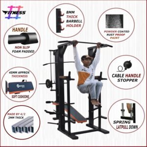 HASHTAG FITNESS Abs Tower With 20In1 Incline Gym Bench,Gym Cable Attachments For Gym & Ground Pulley Handle, Black