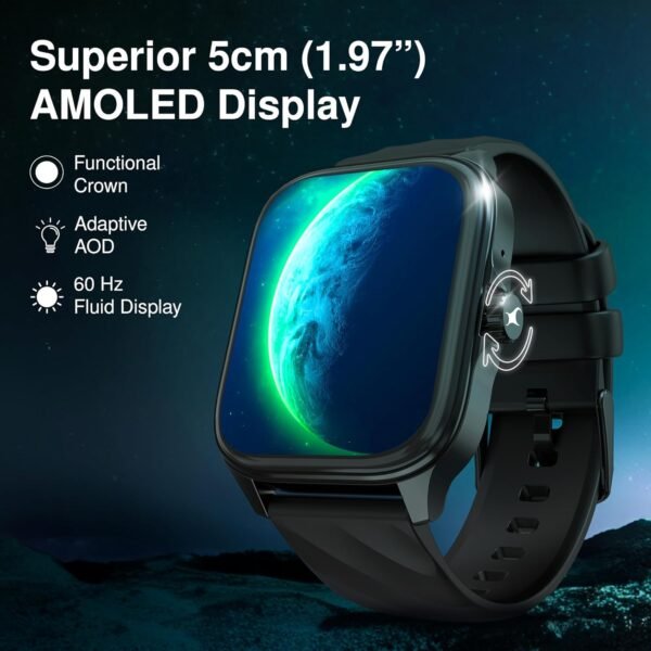 Fastrack New Astor Fs1 Pro Smartwatch|Large Super Amoled Display(1.97") Aod|Nextgen Chipset Lag Free&Fast Experience|Functional Crown|Singlesync Bt Calling|100+ Sports Modes&Watchfaces|Ip68,Black - Image 2