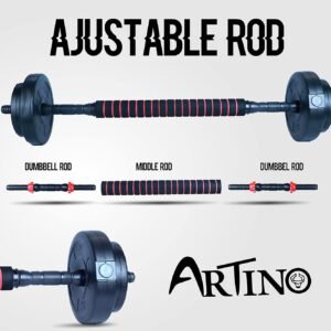 Artino Adjustable Dumbbells, 8Kg to 20Kg Free Weight Set with Connector Rod, 3 in1 Dumbbells Set with Accessories For Fitness Exercises & Home Gym Suitable Men/Women