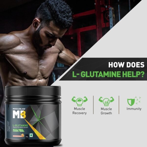 MuscleBlaze L- Glutamine powder, Post Workout Recovery , 5 g Glutamine (Fruit Punch, Pack of 250 g, 41 Servings) - Image 4