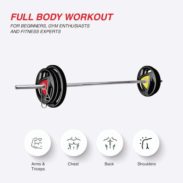 Amazon Brand - Symactive Professional Home Gym Set with Rubber-Coated Metal Plates, Rods, Gloves, Hand Grip & Skipping Rope, 20 kg, Combo 2 - Image 3