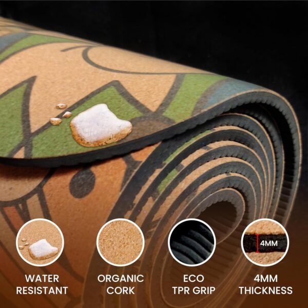 Premium Non Toxic Cork Yoga Mat with Storage Bag & Strap - 4MM Thick | Eco-Friendly, Non-Slip, & Sweat Resistant | Natural, Eco Friendly & Odor Free | Undisputable Earth Grip I No Plastic | Advanced Users 4mm | Exercise Yoga Mat for Men & Women I True Sustainability | (Semi Colored Mandala) - Image 4