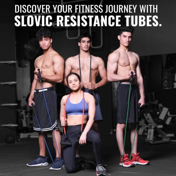 SLOVIC Resistance Tube (1 Year Warranty) with 30+ Exercise E-Guide & Foam Handle, Suitable for Home and Gym for Men and Women, Multipurpose Resistance Tube Band (Black = 25kg) - Image 5