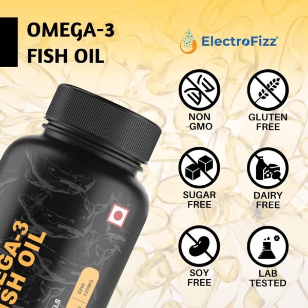 ElectroFizz Omega 3 Fish Oil Capsules For Men And Women 1000 Mg (180 Mg EPA And 120 Mg DHA) with other Omega 3 Fatty Acids for Health Heart, Brain and Joint Support Supplements - 60 Softgels - Image 8