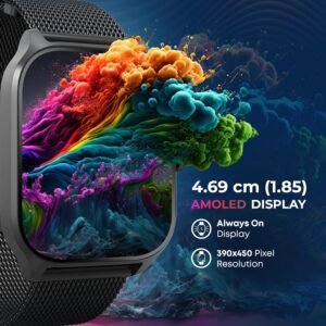 Titan Zeal Premium Fashion Smartwatch|1.85″ AMOLED Display with AOD|390*450 Pixel Resolution|Functional Crown|SingleSync BT Calling|Advanced Chipset|100+ Sports Modes & Watchfaces IP68 (Leather Strap)