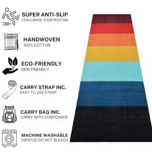 House of Handmade™- Cotton Yoga Mat for Men & Women, 2X6 Feet, 1.9 Kg, with Strong Anti-Slip Backing, Carry Bag & Strap Incl. Home or Gym Exercise 8mm Thick. Multicolor