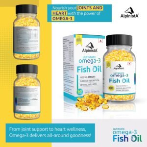 Alpinista Omega-3 Fish Oil Capsules 1000mg for Heart & Brain Health, Joint Support -Fish Oil Supplement for Men and Women- EPA – DHA – Burpless, Mercury-Free, omega3 60 capsules