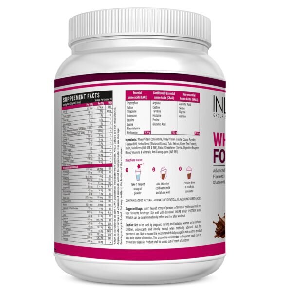 INLIFE Whey Protein Powder for Women | Ayurvedic Herbs, 23g Protein, 21 Vitamins Minerals, Omega 3 6, Digestive Enzymes, Hair Skin Nails (500g, Chocolate) - Image 5