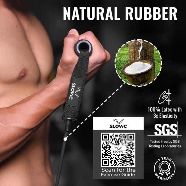 SLOVIC Resistance Tube (1 Year Warranty) with 30+ Exercise E-Guide & Foam Handle, Suitable for Home and Gym for Men and Women, Multipurpose Resistance Tube Band (Black = 25kg) - Image 3