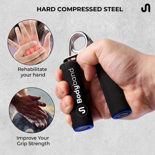 Bodyband Hand Grip Strengthener with Foam Handle, Hand Gripper for Men & Women for Gym Workout Hand Exercise Equipment to Use in Home for Forearm Exercise, Finger Exercise Power Gripper Blue-Black - Image 4