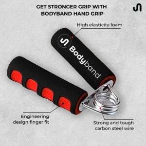 Bodyband Hand Grip Strengthener with Foam Handle, Hand Gripper for Men & Women for Gym Workout Hand Exercise Equipment to Use in Home for Forearm Exercise, Finger Exercise Power Gripper – Red