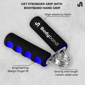 Bodyband Hand Grip Strengthener with Foam Handle, Hand Gripper for Men & Women for Gym Workout Hand Exercise Equipment to Use in Home for Forearm Exercise, Finger Exercise Power Gripper Blue-Black