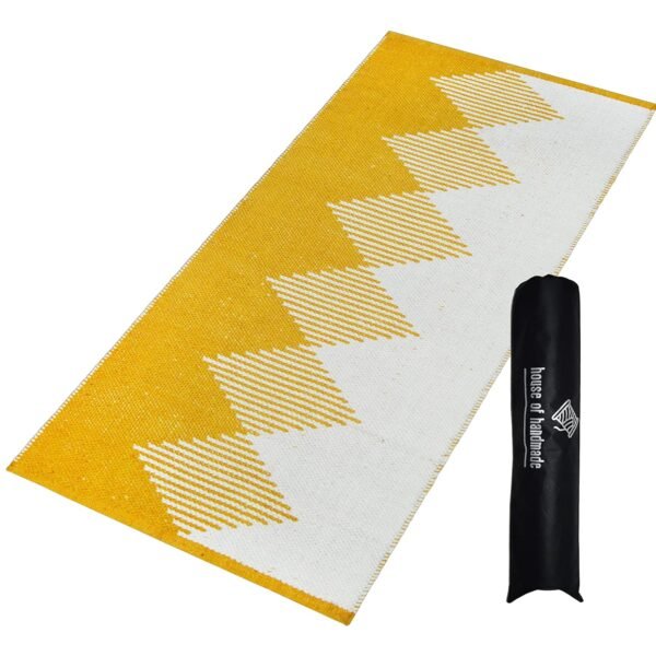 House of Handmade - Cotton Yoga Mat for Kids, upto 10 years Age, Strong Anti-Slip, Sweat Resistant, 2X4 feet, Washable, 8 mm Thickness, YELLOW (Yellow)