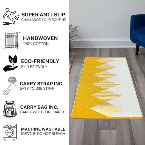 House of Handmade - Cotton Yoga Mat for Kids, upto 10 years Age, Strong Anti-Slip, Sweat Resistant, 2X4 feet, Washable, 8 mm Thickness, YELLOW (Yellow) - Image 2