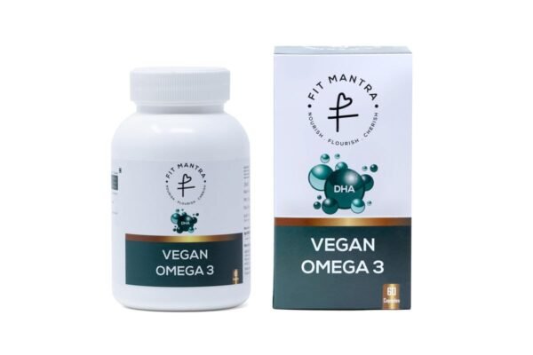 FIT MANTRA Vegan Omega 3 Plant Sourced 60 Capsules 1000mg, Algal Oil with DHA for Brain & Heart Health, Improves Joints, Eye, Hair and Skin Health for Men & Women