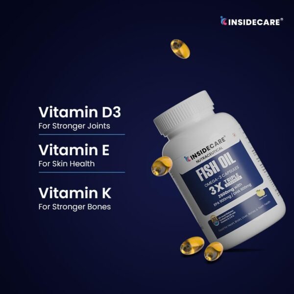 Insidecare Omega-3 Fish Oil | 2500mg 3X Triple Strength Fish Oil Capsules | 900mg EPA & 600mg DHA | No Fishy Burps | For Joint & Heart Health - Image 4