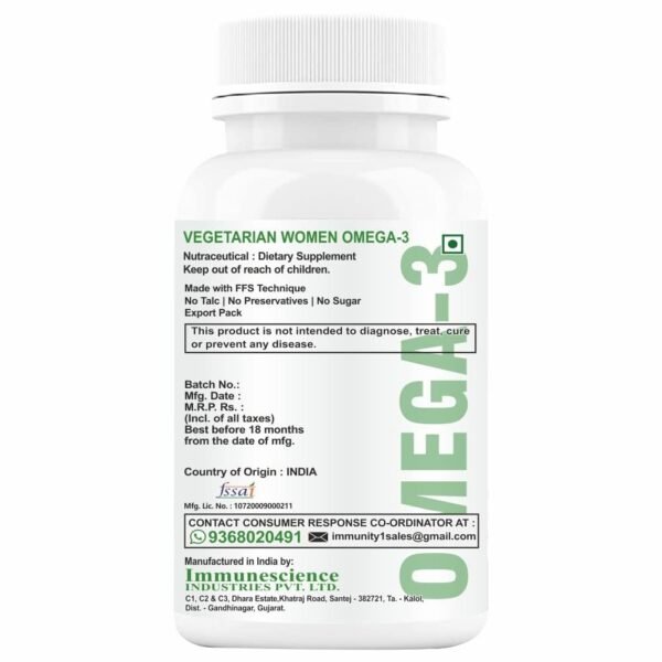HXN Omega 3 Vegetarian Fatty Acid Supplement For Women With Alpha Lipoic Acid, Vitamins, 99.98% Omega3(EPA+DHA) For Hair, Brain Booster, Joint Support-60 Tablets (No Fish Oil Capsule/Capsules Pack 1) - Image 3