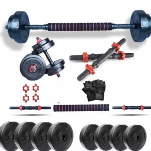 4 In 1 Convertible & Dumball Home Gym Exercise For Home Workout Adjustable Dumbbell (10 kg) With Gloves.