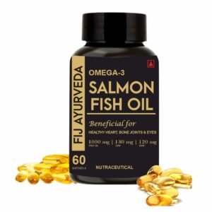 FIJ AYURVEDA Omega 3 Salmon Fish Oil Capsule for Men & Women |1000mg Omega 3 with 180 mg EPA & 120 mg DHA | Omega 3 Fish Oil Supports Healthy Heart, Brain & Bones – 60 Softgels (Pack of 1)