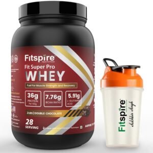 Fitspire Fit Super Pro Whey Protein | 36g Protein | 7.8g BCAA | 100% Authentic & No Adulteration | Muscle Growth & Recovery | DigeZyme For Easy Digestion | Free Shaker (Double Chocolate, 2 lbs)