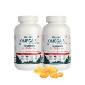 Lipomic Healthcare Omega 3 Fish Oil Capsules Triple Strength – 2500mg (Serving Size 2) contains 900mg EPA + 600mg DHA Fortified With Vitamin D, E & K – Pack of 120 Capsule