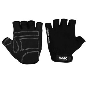 WMX Unisex Leather Gym Gloves | For Professional Weightlifting, Fitness Training And Workout | With Half-Finger Length, Wrist Wrap For Protection (M, Sude), Black