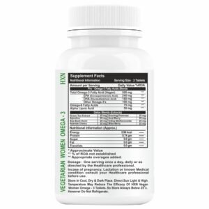 HXN Omega 3 Vegetarian Fatty Acid Supplement For Women With Alpha Lipoic Acid, Vitamins, 99.98% Omega3(EPA+DHA) For Hair, Brain Booster, Joint Support-60 Tablets (No Fish Oil Capsule/Capsules Pack 1)
