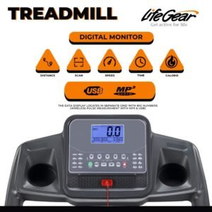 LifeGear Motorized Treadmill for Home use with MP3, USB,Aux,Speaker with Treadmill 120 Kg support. Installation assistance, Home Gym Cardio