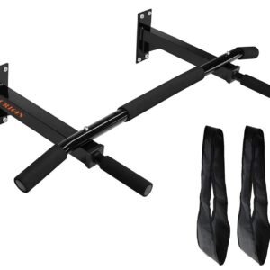 Aurion by 10 club Multifunctional Wall Mounted Pull Up Bar Chin Up bar Dip Station for Indoor Home Gym Workout with Ab Strap Combo