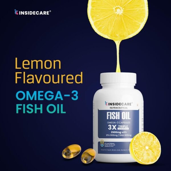Insidecare Omega-3 Fish Oil | 2500mg 3X Triple Strength Fish Oil Capsules | 900mg EPA & 600mg DHA | No Fishy Burps | For Joint & Heart Health - Image 6