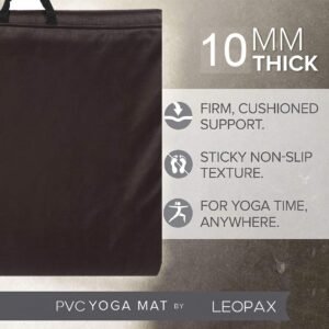 Olivio Premium 10MM PVC Leather Yoga Mat | Extra Thick Yoga Mat for Exercise, Fitness & Meditation with Carrying Strap for Men & Women – Brown (Professional Yoga Mat)